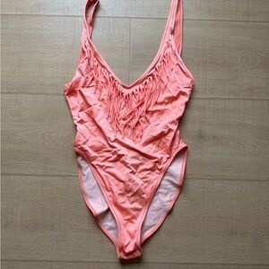 Vintage 80’s Coral Fringed One-Piece Swimsuit